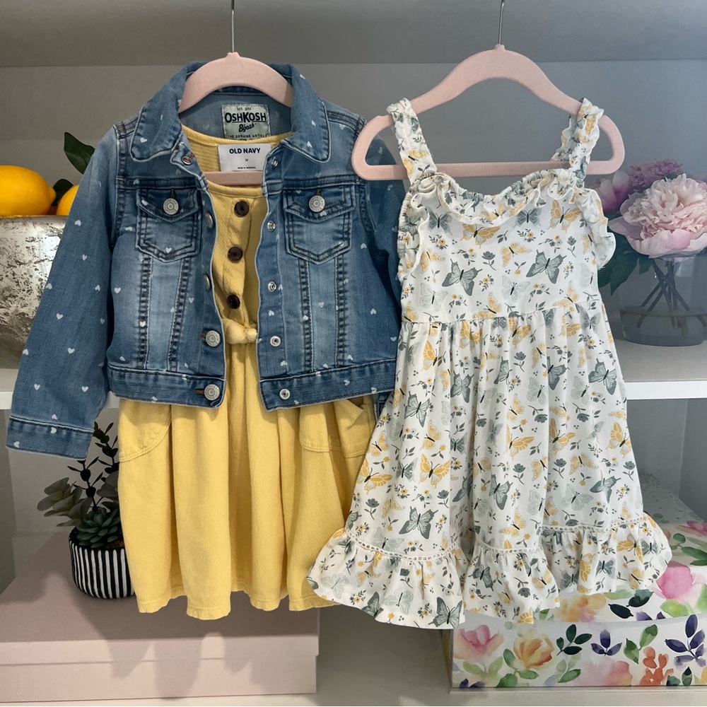 Girls Size 3T Yellow and White Dresses with Denim Heart Jacket